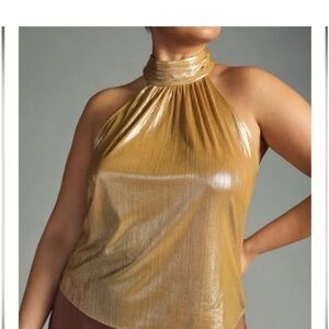 NWT Anthropologie Plus Sundays in Brooklyn Gold Halter Top 3X
